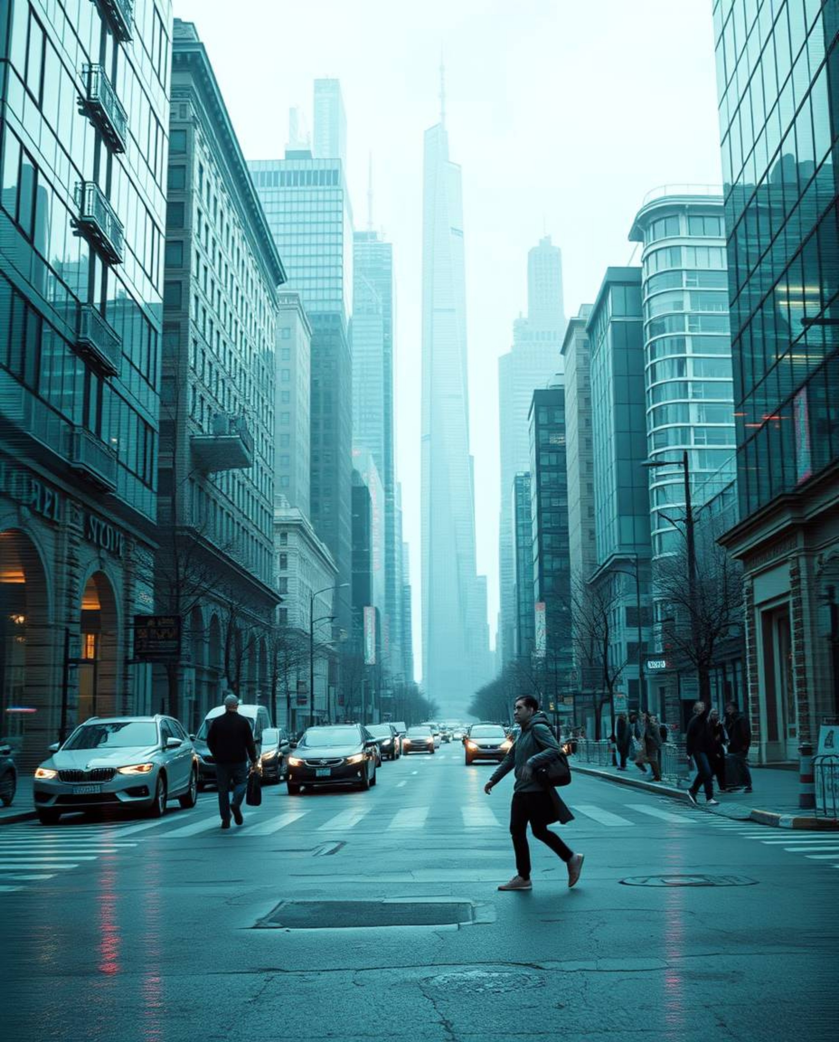 Explore the captivating intersection of urban landscapes and digital distortion in this artistic rendition.  A luxurious teal