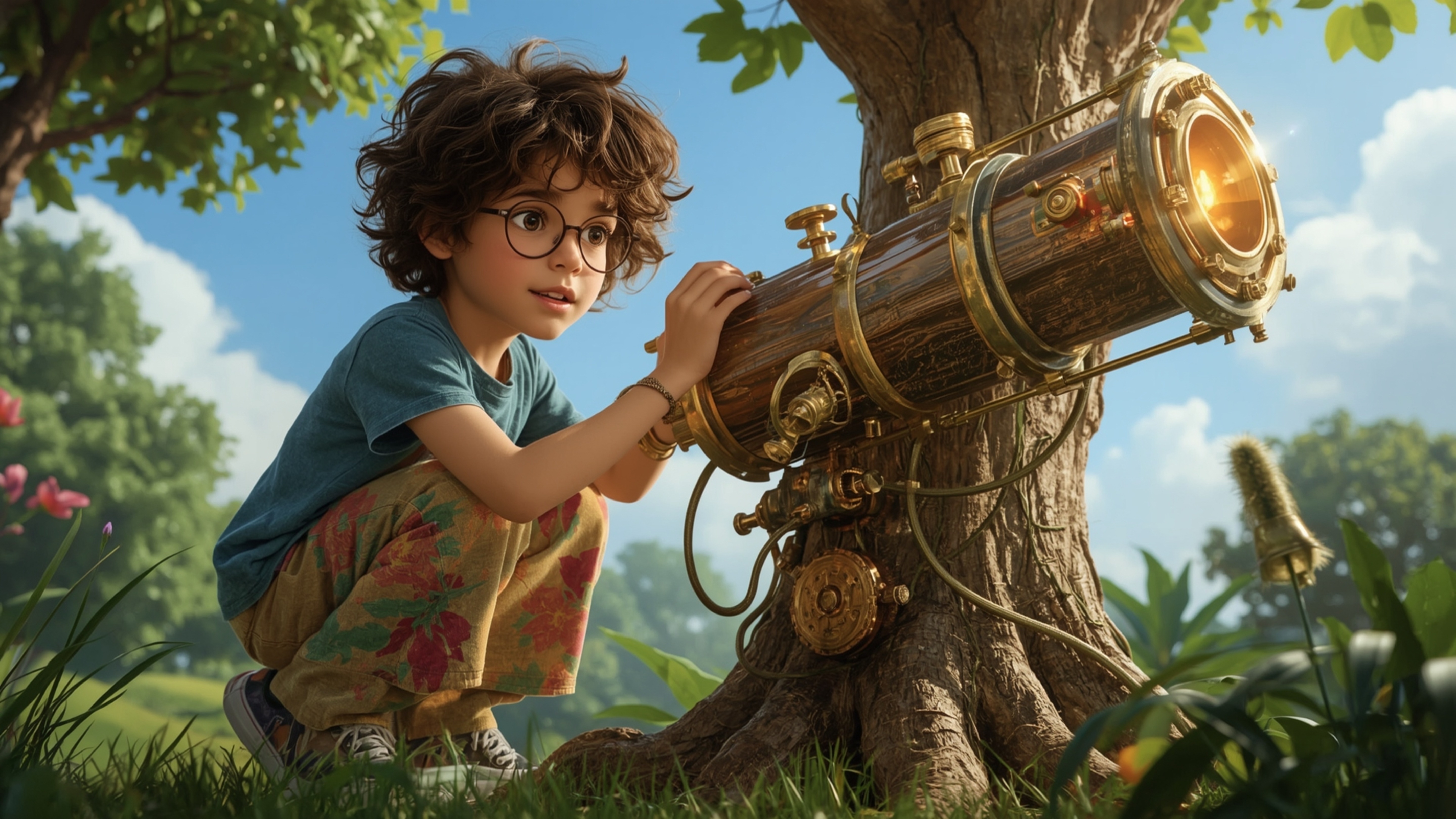 A highly detailed, high-resolution, commercial-quality stock photo of a bright-eyed, bespectacled homeschooled genius, around