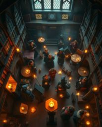 Experience a breathtaking overhead bird's eye view of a magical school teeming with young wizards. Bask in the warm candlelig