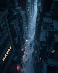 Experience a captivating surreal street scene rendered in the style of Isekai anime.  Buildings fold and twist in a dramatic,