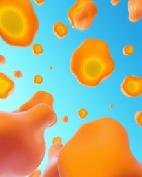 This captivating digital illustration presents a modern flat design perspective, featuring dynamically floating 3D blobs of f