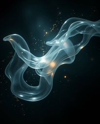 Experience the captivating allure of high-contrast, low-key lighting that illuminates glassy, fluid 3D shapes in motion, enci