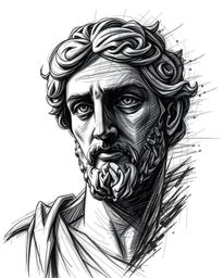 A captivating hand-drawn sketch depicts a classical sculpture infused with a striking glitch effect.  The artwork utilizes st