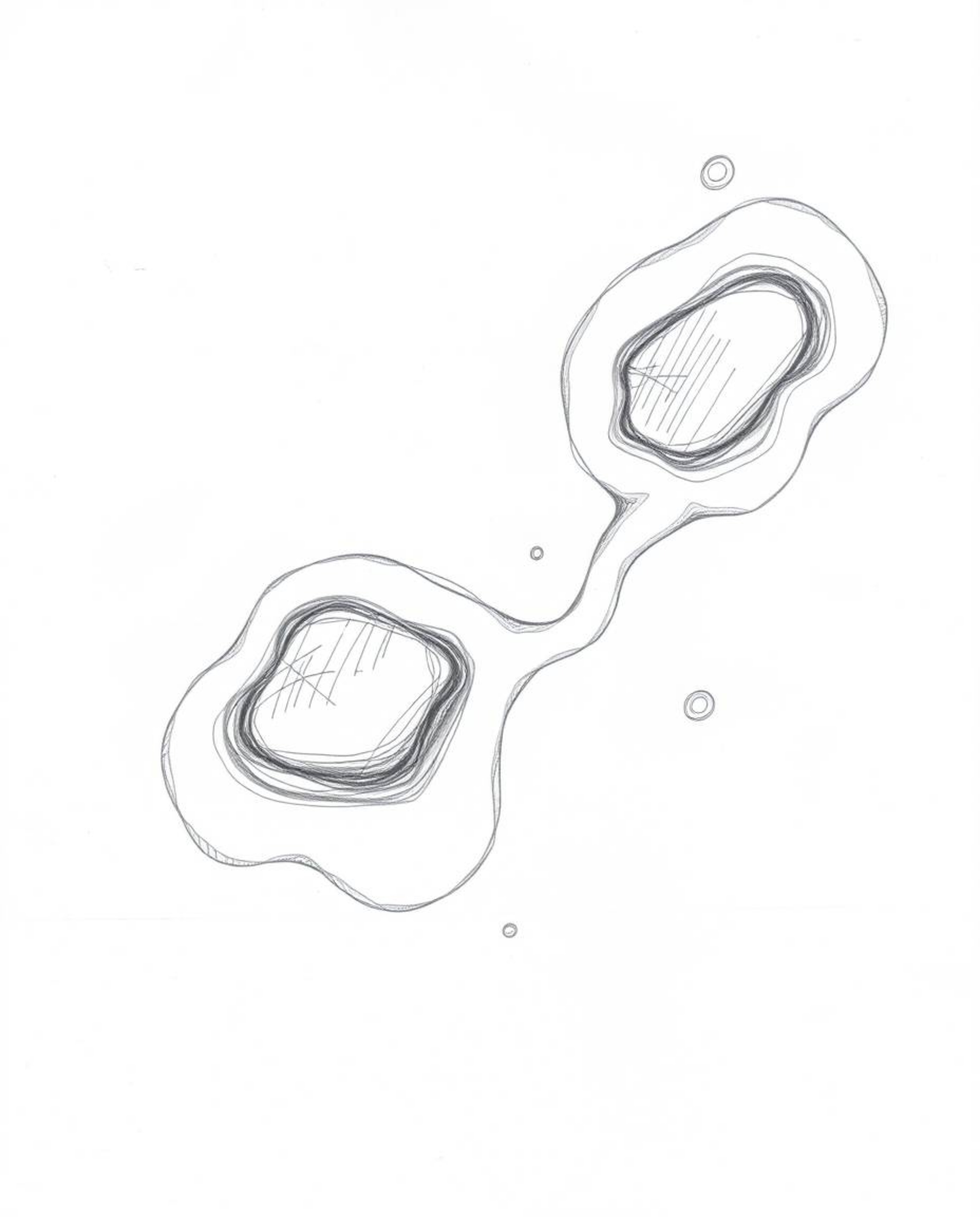 A hand-drawn sketch featuring futuristic 3D fluid shapes with glowing edges pops against a deep blue background. The rough, t