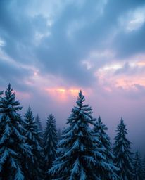 A high-angle perspective photograph capturing intense dramatic weather. The image shows a sunset light sparkling on snowy pin