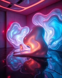Explore the captivating world of creative light art where surreal 3D fluid shapes, reminiscent of melted glass, come to life 