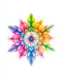 A charming watercolor painting showcases a delicate geometric floral mandala.  Its vibrant colors and symmetric design are ac