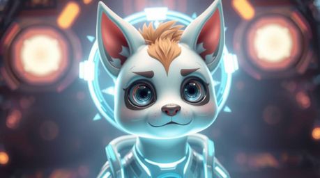 Discover a captivating image of a sarcastic animal sidekick with expressive eyes, set against a futuristic sci-fi backdrop.  
