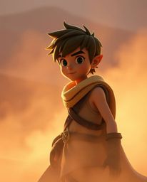 Embark on a captivating mystical desert adventure with a brave Disney-style hero, enveloped in an ethereal and spiritual vibe