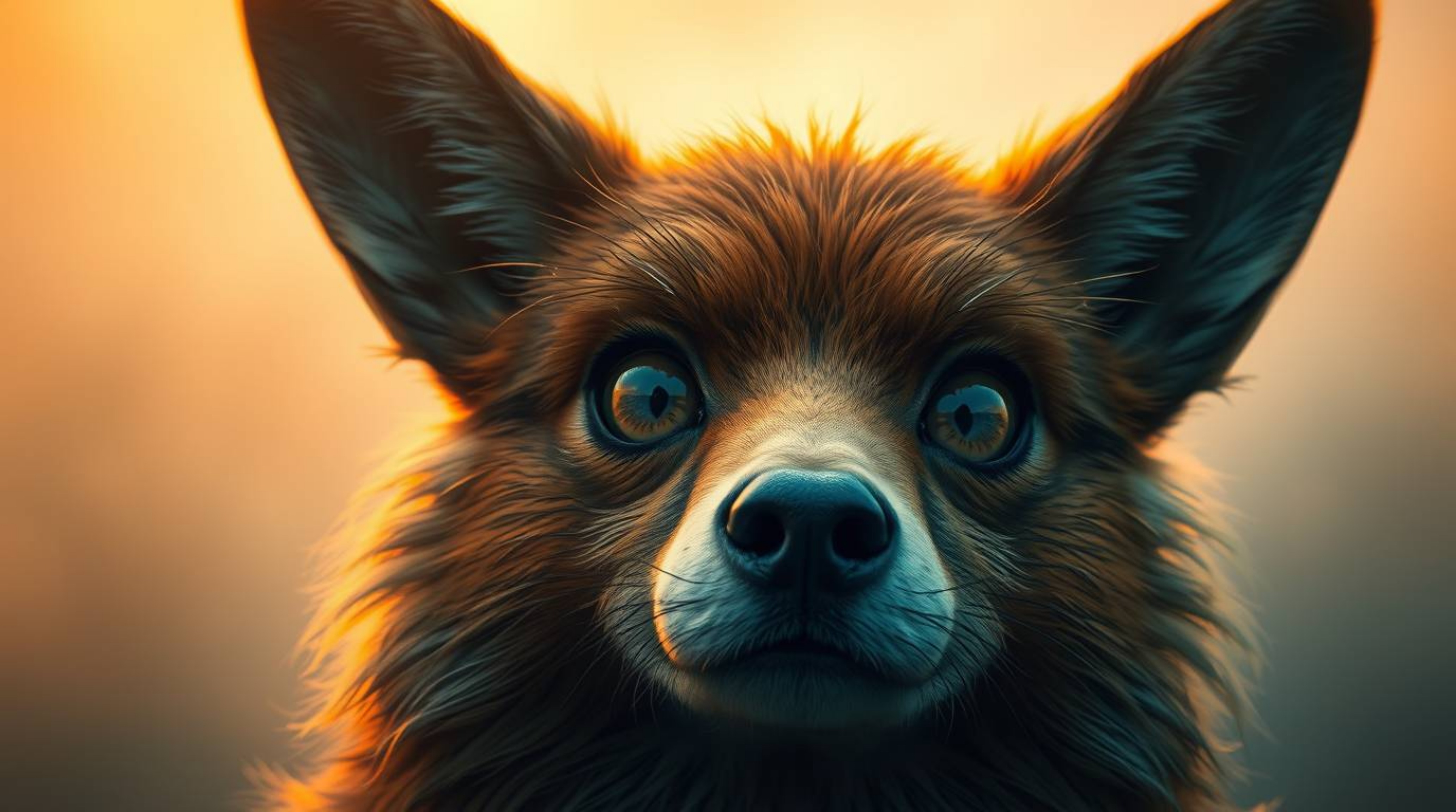 Explore the surreal combination of thick fog and warm golden glow, brought to life with a sarcastic animal sidekick boasting 