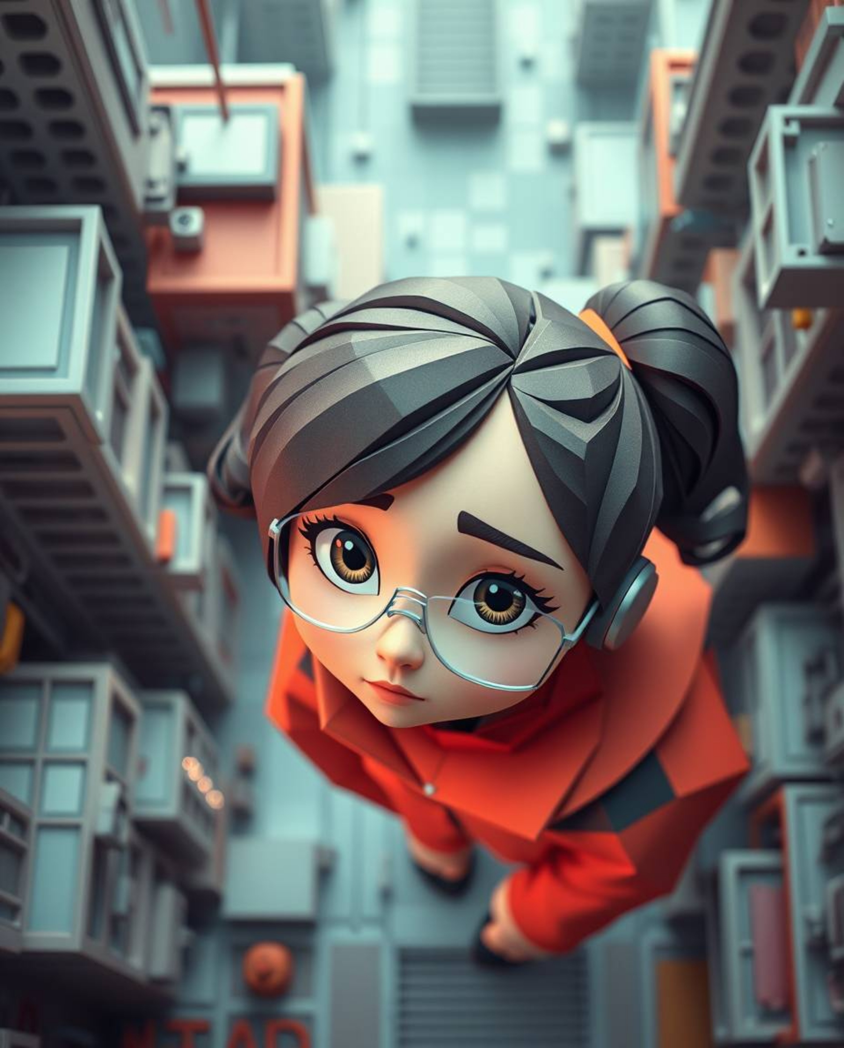 Immerse yourself in a captivating world where intricate origami meets a futuristic cityscape. Witness a young inventor girl,