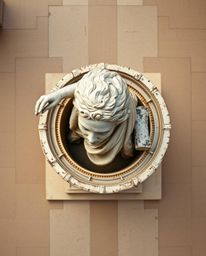 An overhead shot captures a classical sculpture imbued with a vibrant glitch effect.  The image features a captivating blend 
