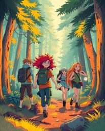 Explore a magical forest alongside a group of friends, each possessing unique and captivating powers. This vibrant illustrati
