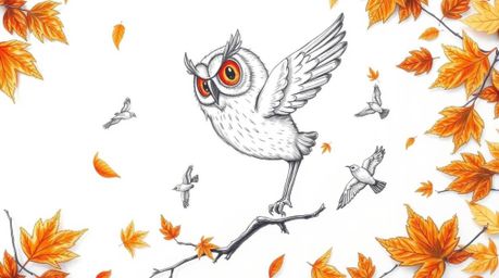 A heartwarming hand-drawn sketch reminiscent of Pixar, portrays a sightless owl with a soft, feathery texture, skillfully lea