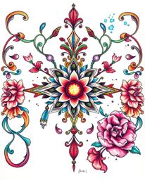 This stunning art print showcases a traditional tattoo design rendered in vibrant watercolor.  The low-angle perspective and 