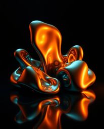 Dramatic and captivating, these images feature sculptural 3D forms made of mercury. The reflective surface plays with warm te