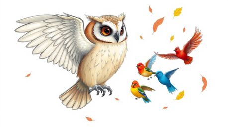A heartwarming Pixar-inspired hand-drawn sketch depicting a blind owl with soft, downy feathers and outstretched wings.  The 