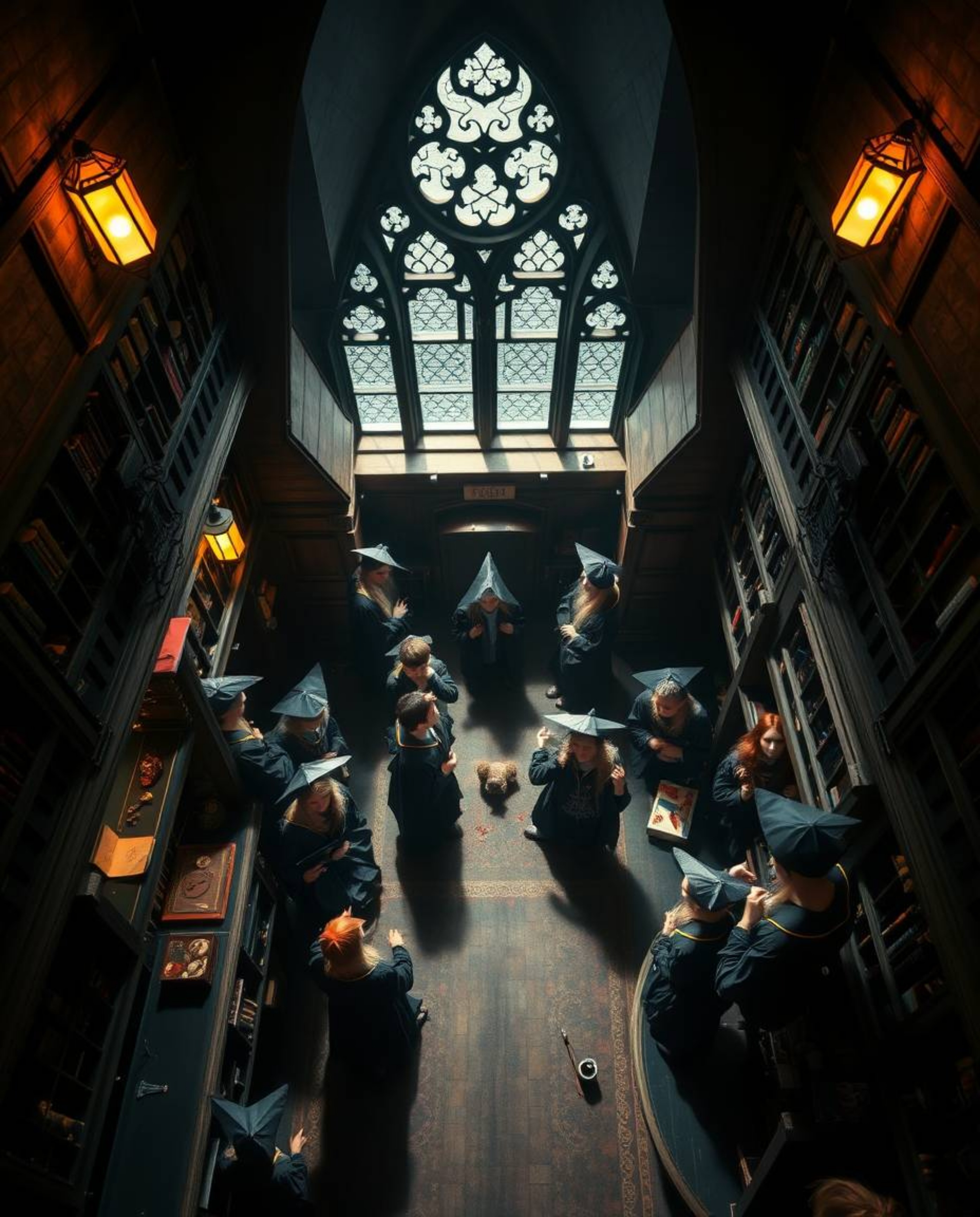 Discover a captivating image of a magical school brimming with young wizards.  This photograph, taken from a dramatic overhea