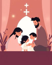 Experience the warmth of a heartfelt family reunion captured in a modern, ethereal flat design illustration reminiscent of Pi