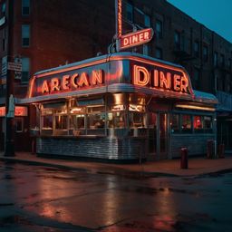 Experience the quintessential American diner at this classic establishment. Featuring gleaming chrome fixtures, vibrant neon 