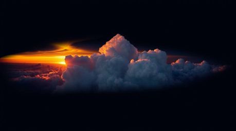 A visually striking logo design featuring thunderstorm clouds dramatically illuminated by a sunset.  The logo incorporates ge