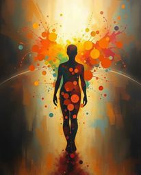 This stunning artwork features an ethereal painting of a human silhouette, uniquely formed by vibrant and colorful splash pat