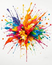 Witness a graceful and elegant explosion of vibrant color as paint splashes across a pristine white canvas. This high-detail 
