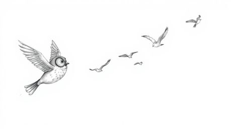 A heartwarming scene depicts a blind owl, skillfully rendered in a hand-drawn, Pixar-inspired style with textured pencil stro