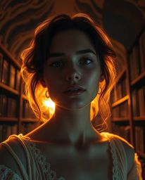 Imagine stumbling upon a hidden underground library, illuminated by the warm, golden light of either sunrise or sunset. This 