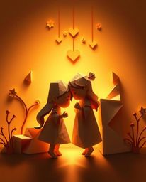 Experience a heartwarming reunion brought to life with intricate origami-style illustration in the iconic Pixar style.  This 
