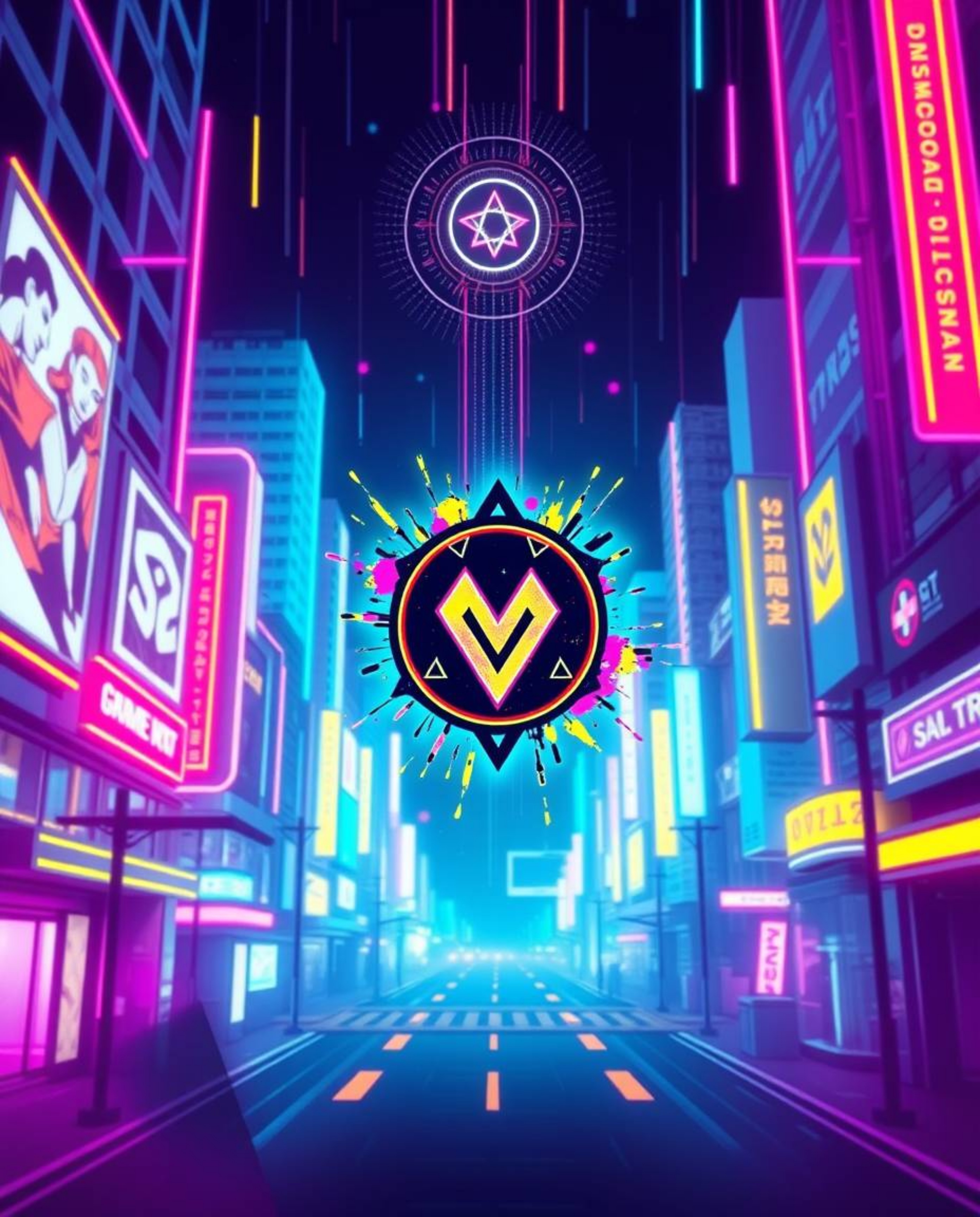 This vibrant logo design is inspired by creative light art, showcasing colorful neon splashes against a geometric and clean-l
