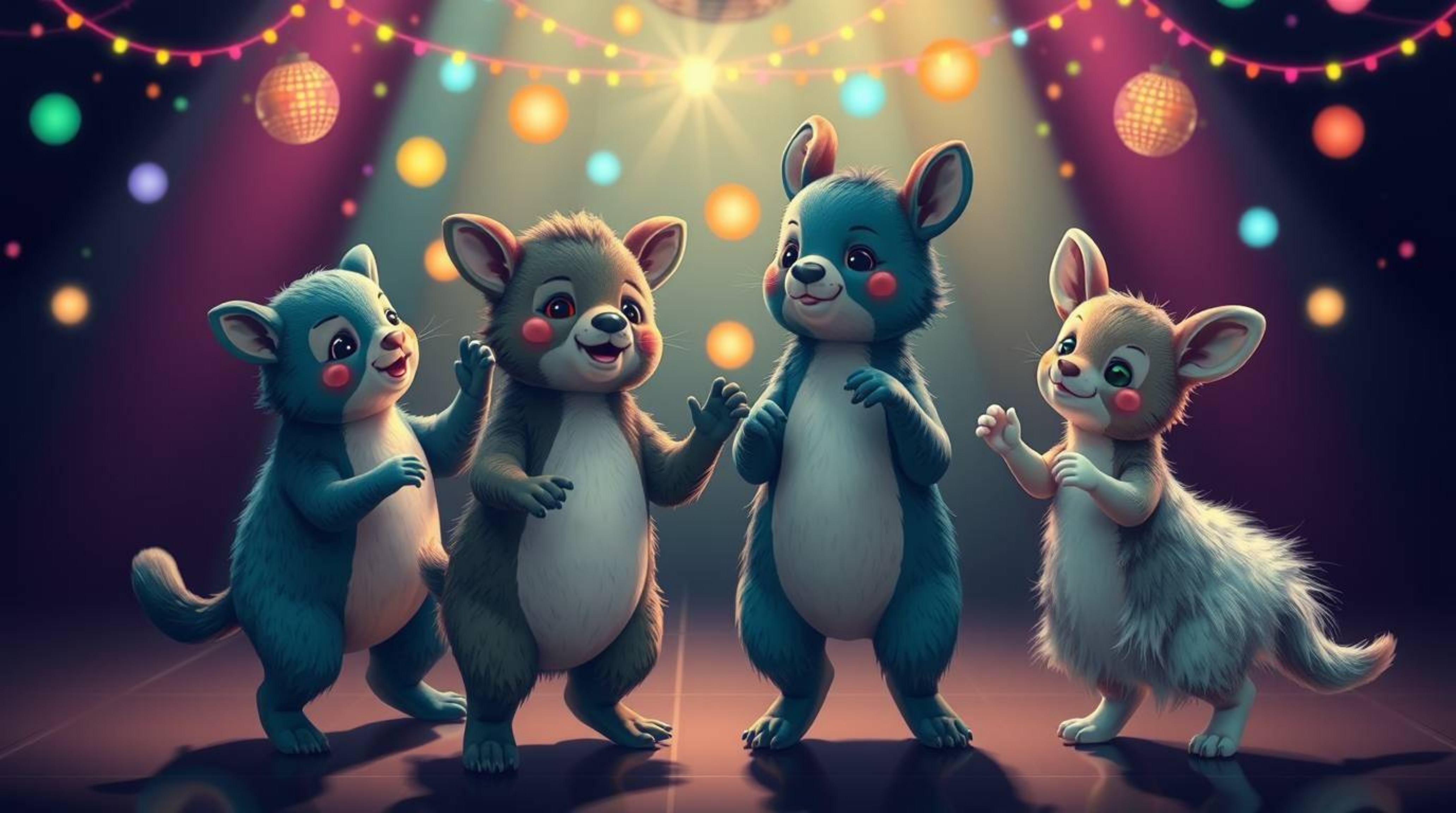 Get ready to groove with this adorable animal dance party! Featuring disco lights, a rich deep teal color palette, and luxuri