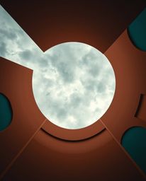 Explore a striking low-angle perspective showcasing a minimalist geometric pattern inspired by the Bauhaus style.  The design