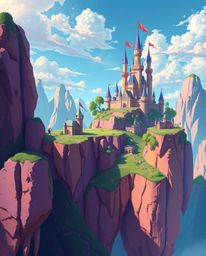 Explore a breathtaking digital painting showcasing a vibrant and fantastical kingdom with floating islands and majestic castl