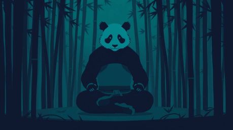 Experience an unsettling yet captivating scene featuring a martial artist panda meditating in a bamboo forest. Rendered in a 