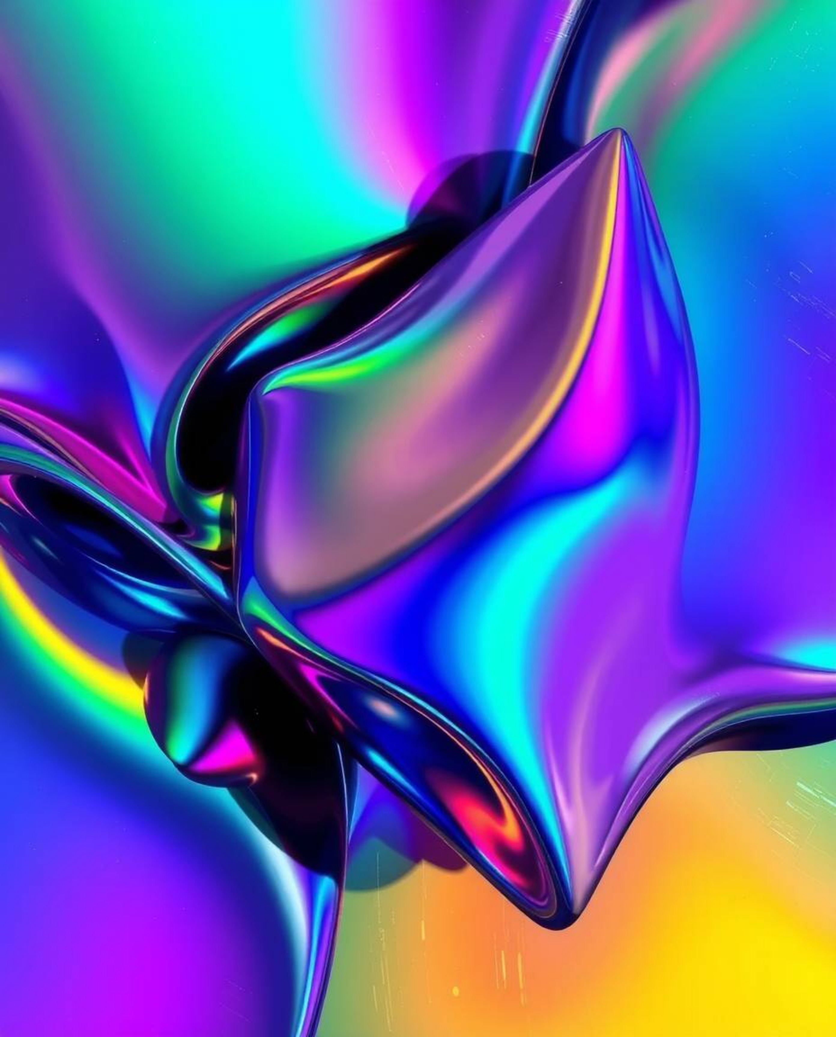 Experience a captivating fusion of iridescent colors and bold acrylic 3D shapes, seamlessly blended with a smooth gradient te