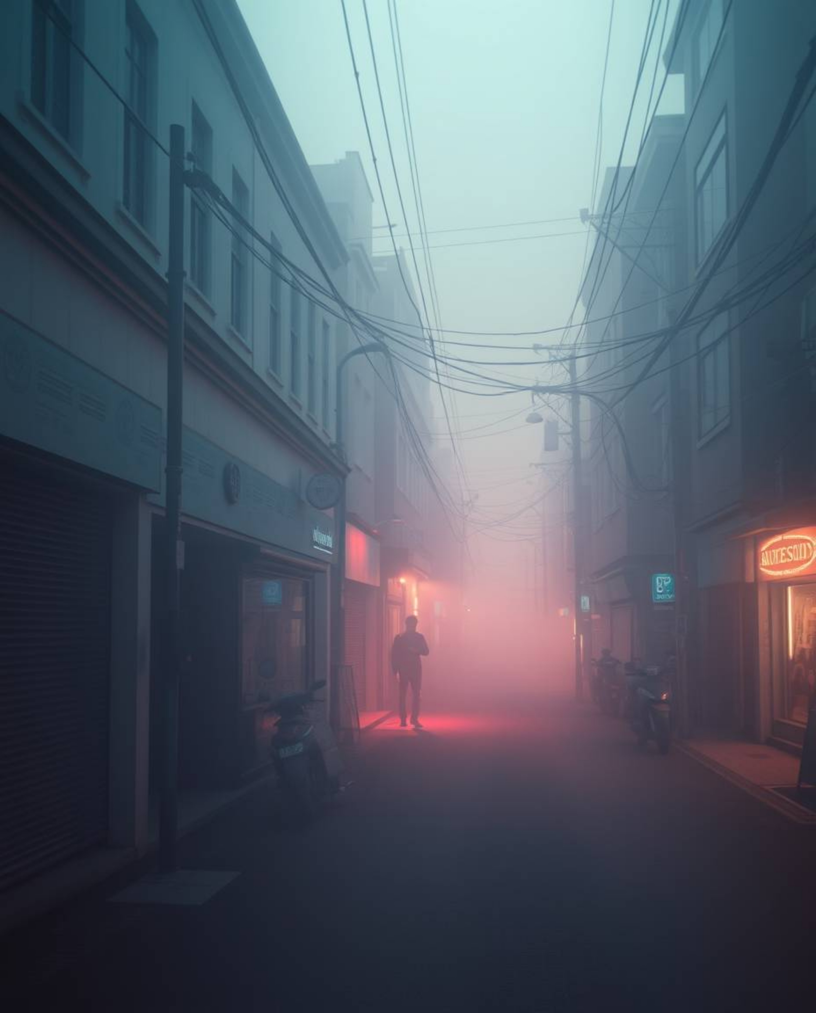 Immerse yourself in a captivating surreal street scene characterized by a soft, dreamy atmosphere and smooth gradient transit