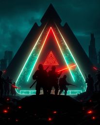 This artwork features a captivating bioluminescent logo design characterized by geometric shapes and clean lines, enhanced wi