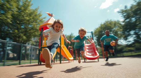 This collection features high-resolution stock photos capturing a dramatic slow-motion run through a playground. The images s