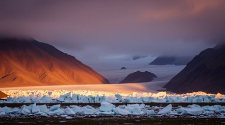 Experience the breathtaking beauty of a polar sunset. This image showcases natural earth tones, strong contrasts, and deep sh