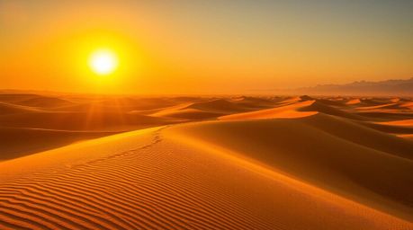 Capture the breathtaking beauty of a desert sunset.  Experience the strong, hard light contrasting with the warm, golden glow