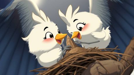 Witness the intricate details of two cartoon birds meticulously constructing their nest in this extreme macro close-up shot. 
