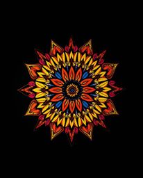 Explore a stunning geometric floral mandala artwork, featuring vibrant colors and a symmetrical design bathed in warm autumn 