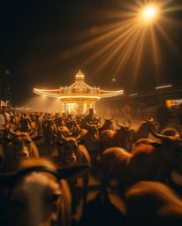 Explore the captivating fusion of long exposure photography and a carnival overtaken by wild animals. Witness radiant, luxuri