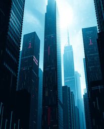 Explore a captivating digital landscape featuring glitchy effects, distorted skyscrapers, and the mesmerizing static noise. T