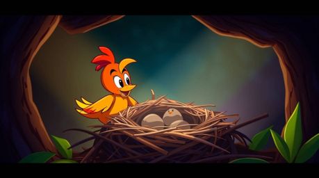 This captivating animation showcases two cartoon birds diligently constructing a nest.  Rendered in a classic animation style