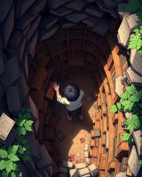 Explore a captivating Isekai anime-style depiction from an overhead bird's-eye perspective, showcasing a person's exciting di