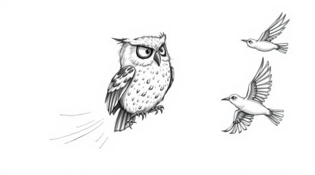 A heartwarming hand-drawn animation in a Pixar-esque style depicts a blind owl, its wisdom conveyed through textured pencil s