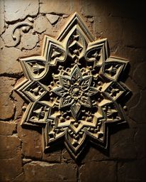 Explore the captivating blend of Islamic geometric stone carving with classic oil painting techniques. These images showcase 