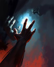 A captivating digital painting depicts a hand emerging from darkness, reaching towards a radiant light.  Rendered with expres